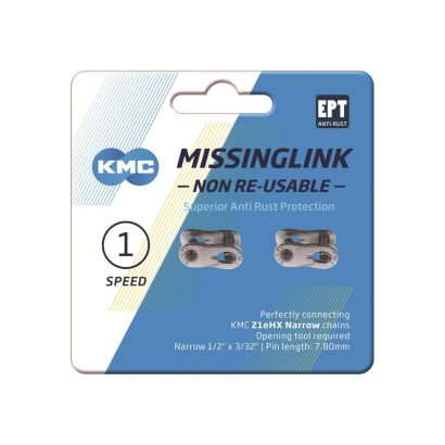 Missinglink KMC 3/32" ML Z1 eHX NR 2 Stück, für Ketten 7,8mm, EPT silber