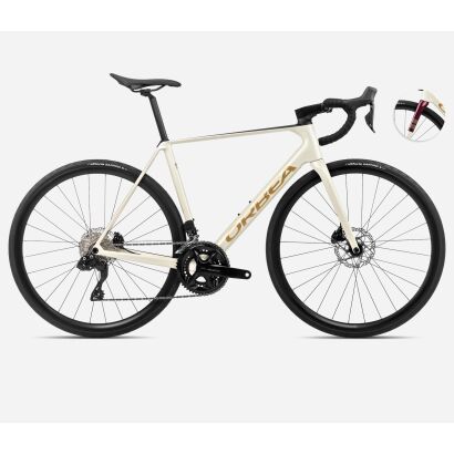 Orbea ORCA M30i Rennrad 2024 | Ivory White-Burgundy -Vulcano
