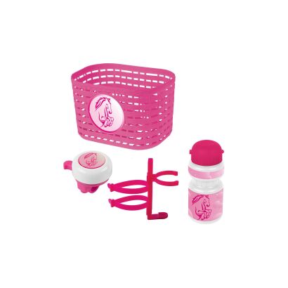 Messingschlager Korb, Glocke, Trinkflasche Zubehör-Set Horse