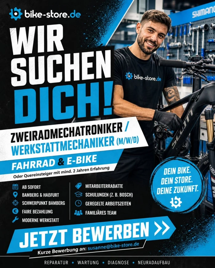 bike-store Werkstatt Job für Fahrrad und E-Bike Mechaniker in Bamberg