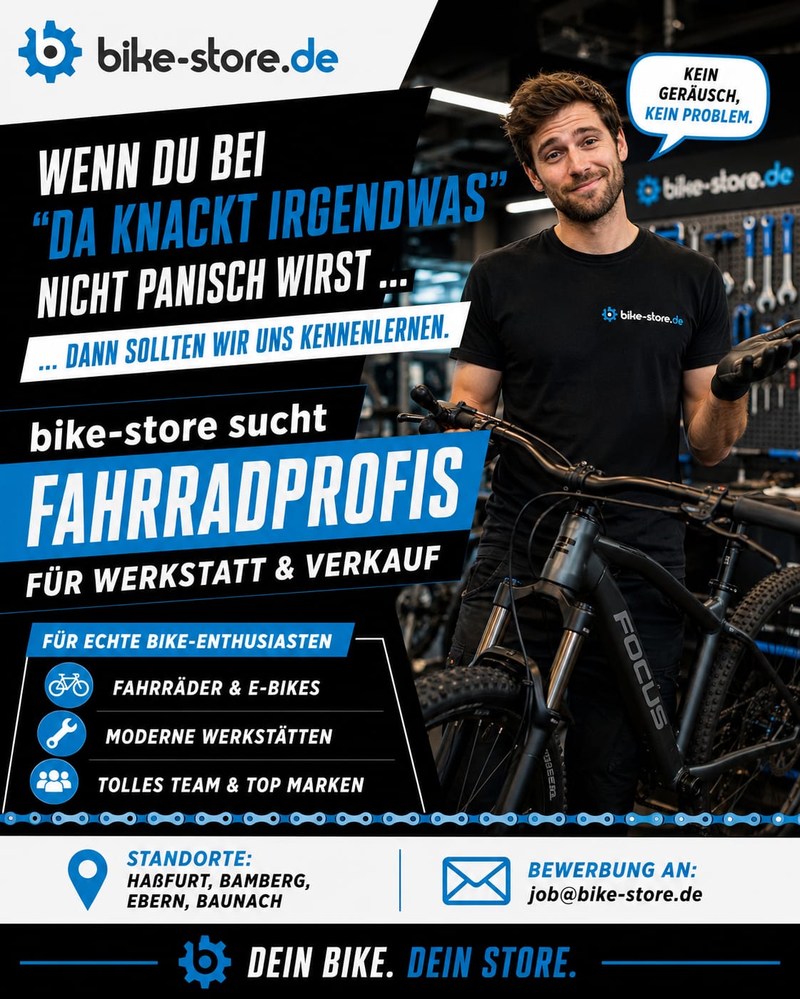 bike-store sucht Mitarbeiter für Fahrrad Werkstatt und Verkauf
